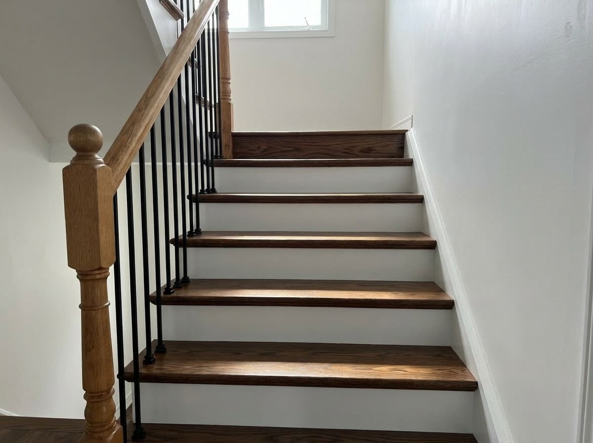After: Elegant dark oak hardwood treads with white risers