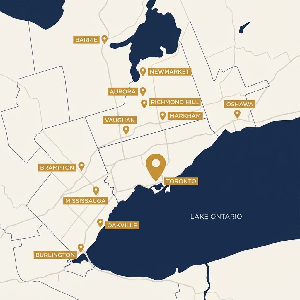 RenewStairs service area map covering Toronto, GTA, and surrounding Ontario communities